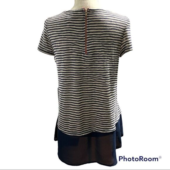 W5 Anthropologie blue white stripes color block hem casual top - Picture 4 of 5